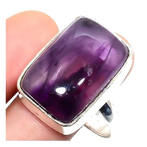 VACHEE Lila brasilianischer Amethyst-Quarz, handgefertigter verstellbarer Ring für Mädchen und Frauen, Größe 7, US-Schmuck aus 925er Sterlingsilber 2230 von VACHEE