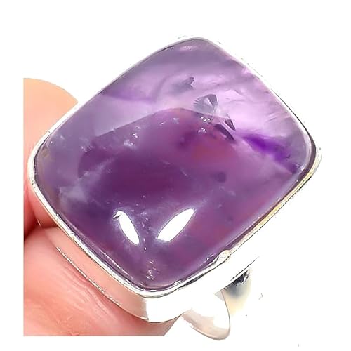 VACHEE Lila brasilianischer Amethyst-Quarz, handgefertigter verstellbarer Ring für Mädchen und Frauen, Größe 7, US-Schmuck aus 925er Sterlingsilber 2264 von VACHEE