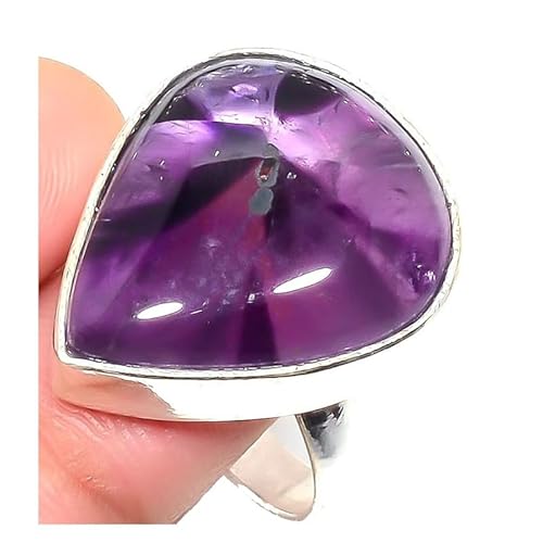 VACHEE Lila brasilianischer Amethyst-Quarz, handgefertigter verstellbarer Ring für Mädchen und Frauen, Größe 7, US-Schmuck aus 925er Sterlingsilber 2293 von VACHEE