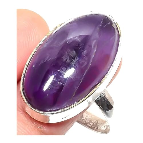 VACHEE Lila brasilianischer Amethyst-Quarz, handgefertigter verstellbarer Ring für Mädchen und Frauen, Größe 7, US-Schmuck aus 925er Sterlingsilber 2294 von VACHEE