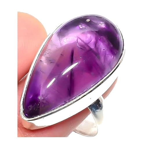 VACHEE Lila brasilianischer Amethyst-Quarz, handgefertigter verstellbarer Ring für Mädchen und Frauen, Größe 7, US-Schmuck aus 925er Sterlingsilber 2317 von VACHEE