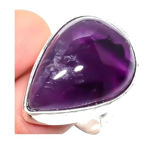 VACHEE Lila brasilianischer Amethyst-Quarz, handgefertigter verstellbarer Ring für Mädchen und Frauen, Größe 7, US-Schmuck aus 925er Sterlingsilber 2329 von VACHEE