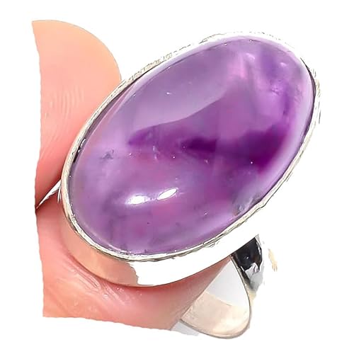 VACHEE Lila brasilianischer Amethyst-Quarz, handgefertigter verstellbarer Ring für Mädchen und Frauen, Größe 7, US-Schmuck aus 925er Sterlingsilber 2335 von VACHEE