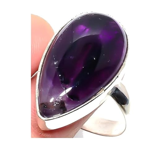 VACHEE Lila brasilianischer Amethyst-Quarz, handgefertigter verstellbarer Ring für Mädchen und Frauen, Größe 7, US-Schmuck aus 925er Sterlingsilber 2356 von VACHEE