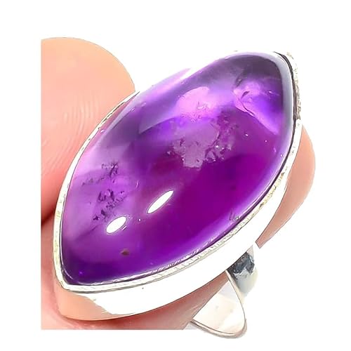 VACHEE Lila brasilianischer Amethyst-Quarz, handgefertigter verstellbarer Ring für Mädchen und Frauen, Größe 7, US-Schmuck aus 925er Sterlingsilber 2388 von VACHEE