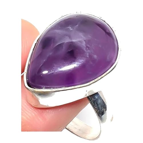 VACHEE Lila brasilianischer Amethyst-Quarz, handgefertigter verstellbarer Ring für Mädchen und Frauen, Größe 7, US-Schmuck aus 925er Sterlingsilber 2392 von VACHEE