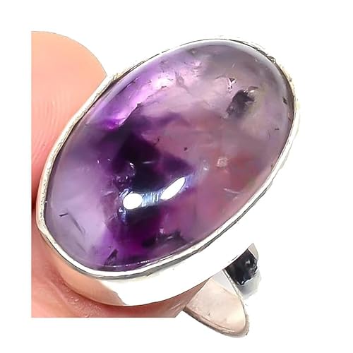 VACHEE Lila brasilianischer Amethyst-Quarz, handgefertigter verstellbarer Ring für Mädchen und Frauen, Größe 7, US-Schmuck aus 925er Sterlingsilber 2413 von VACHEE