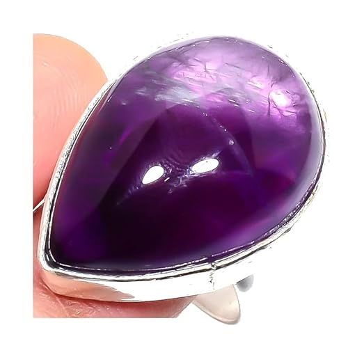 VACHEE Lila brasilianischer Amethyst-Quarz, handgefertigter verstellbarer Ring für Mädchen und Frauen, Größe 7 US, 925er Sterlingsilber vergoldeter Schmuck 2202 von VACHEE