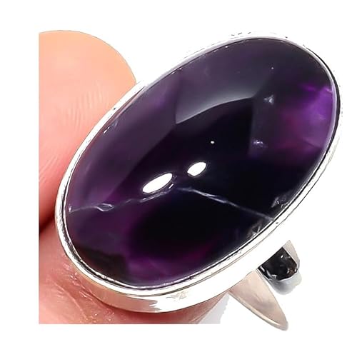 VACHEE Lila brasilianischer Amethyst-Quarz, handgefertigter verstellbarer Ring für Mädchen und Frauen, Größe 7 US, 925er Sterlingsilber vergoldeter Schmuck 2218 von VACHEE