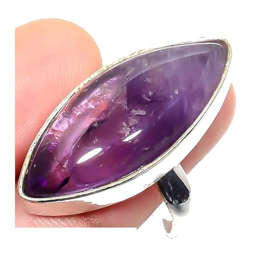 VACHEE Lila brasilianischer Amethyst-Quarz, handgefertigter verstellbarer Ring für Mädchen und Frauen, Größe 7 US, 925er Sterlingsilber vergoldeter Schmuck 2232 von VACHEE