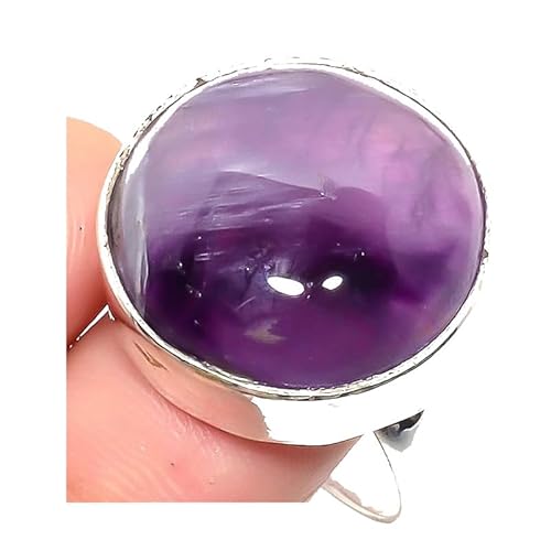 VACHEE Lila brasilianischer Amethyst-Quarz, handgefertigter verstellbarer Ring für Mädchen und Frauen, Größe 7 US, 925er Sterlingsilber vergoldeter Schmuck 2268 von VACHEE