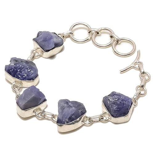 VACHEE Lila brasilianischer Amethyst-Quarz, raues, handgefertigtes Armband mit fünf Spannzangen-Edelsteinen, 17,8–22,9 cm, für Mädchen und Frauen, 925er-Sterlingsilber vergoldeter Schmuck 3329 von VACHEE