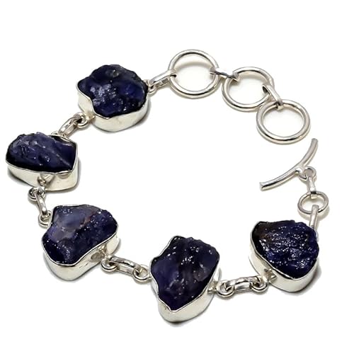 VACHEE Lila brasilianischer Amethyst-Quarz, raues handgefertigtes Armband mit fünf Spannzangen-Edelsteinen, 17,8–22,9 cm, für Mädchen und Frauen, 925er-Sterlingsilber vergoldeter Schmuck 3387 von VACHEE