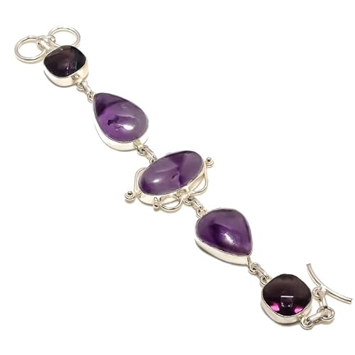 VACHEE Lila brasilianischer Amethyst-Quarz-Edelstein, handgefertigtes Armband mit mehreren Steinen, 17,8–22,9 cm, für Mädchen und Frauen, 925er-Sterlingsilber vergoldeter Schmuck 3058 von VACHEE