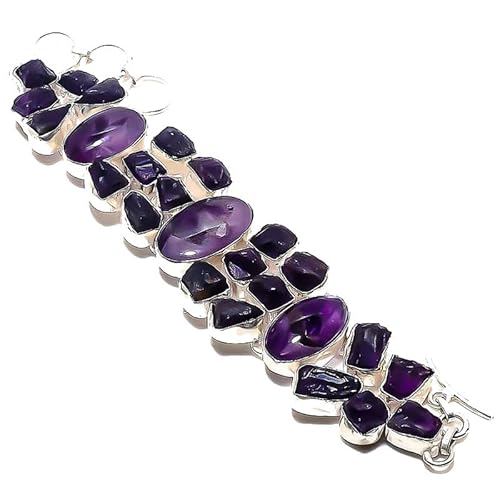 VACHEE Lila brasilianischer Amethyst-Quarz-Rough Rock Heavy-Armband, 17,8–20,3 cm lang, für Mädchen und Frauen, 925er-Sterlingsilber vergoldeter Schmuck 1408 von VACHEE