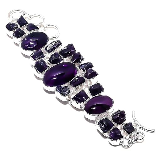 VACHEE Lila brasilianischer Amethyst-Quarz-Rough-Rock-Heavy-Armband, 17,8–20,3 cm lang, für Mädchen und Frauen, 925er-Sterlingsilber vergoldeter Schmuck 1420 von VACHEE