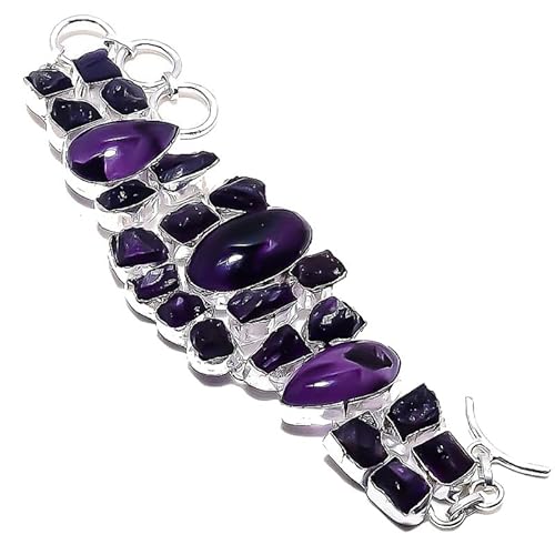 VACHEE Lila brasilianischer Amethyst-Quarz-Rough Rock Heavy-Armband, 17,8–20,3 cm lang, für Mädchen und Frauen, 925er-Sterlingsilber vergoldeter Schmuck 1433 von VACHEE