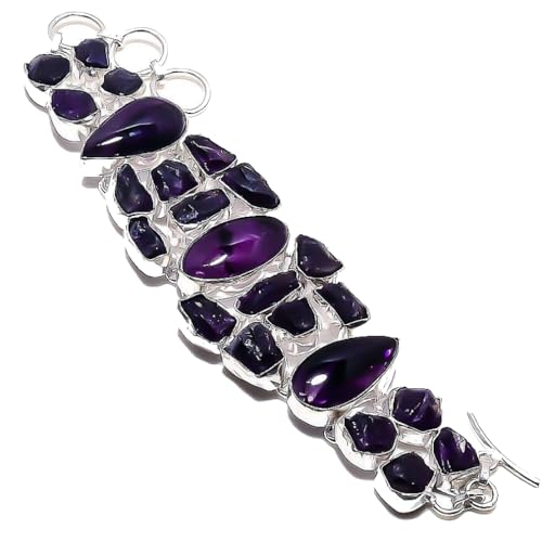 VACHEE Lila brasilianischer Amethyst-Quarz-Rough Rock Heavy-Armband, 17,8–20,3 cm lang, für Mädchen und Frauen, 925er-Sterlingsilber vergoldeter Schmuck 1458 von VACHEE