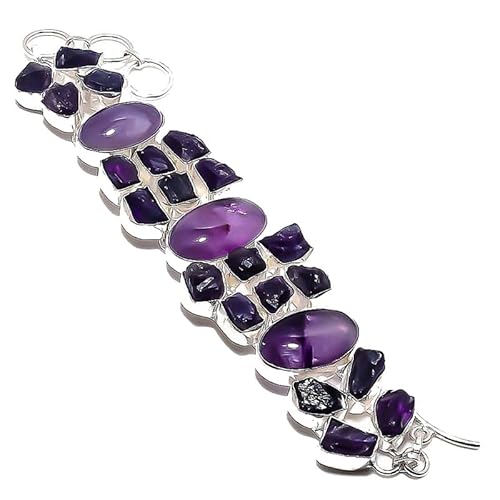 VACHEE Lila brasilianischer Amethyst-Quarz-Rough-Rock-Heavy-Armband, 7–8 Zoll lang, für Mädchen und Frauen, 925er-Sterlingsilber vergoldeter Schmuck 1423 von VACHEE