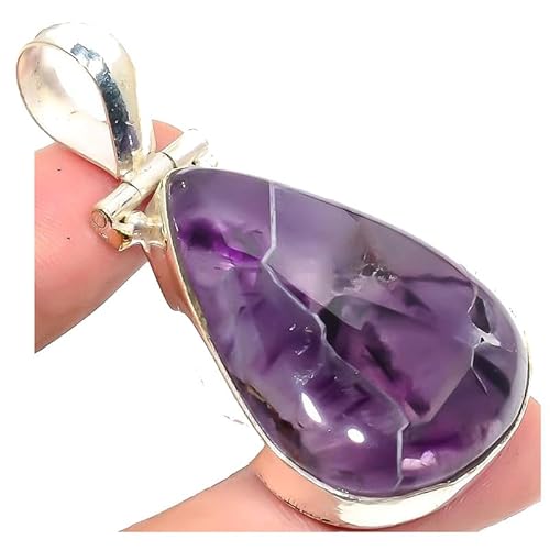 VACHEE Lila brasilianischer Amethyst-Quarz-handgefertigter Anhänger 1,58" für Mädchen und Frauen, 925er Sterlingsilber vergoldeter Schmuck 1864 von VACHEE