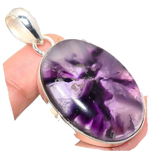 VACHEE Lila brasilianischer Amethyst Quarz handgefertigter Anhänger 1,77" lang für Mädchen Frauen 925 Sterling Silber vergoldeter Schmuck 1730 von VACHEE