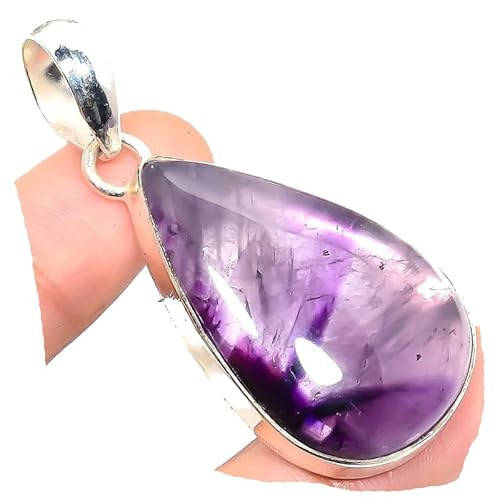 VACHEE Lila brasilianischer Amethyst Quarz handgefertigter Anhänger 1,77" lang für Mädchen Frauen 925 Sterling Silber vergoldeter Schmuck 1782 von VACHEE