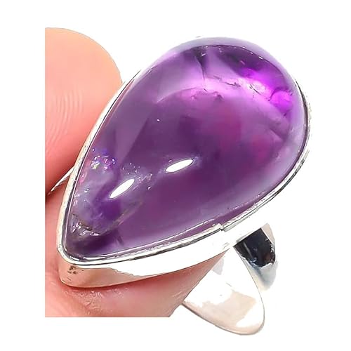 VACHEE Lila brasilianischer Amethyst-Quarz-handgefertigter verstellbarer Ring für Mädchen und Frauen, Größe 7, US-Schmuck aus 925er Sterlingsilber 2366 von VACHEE