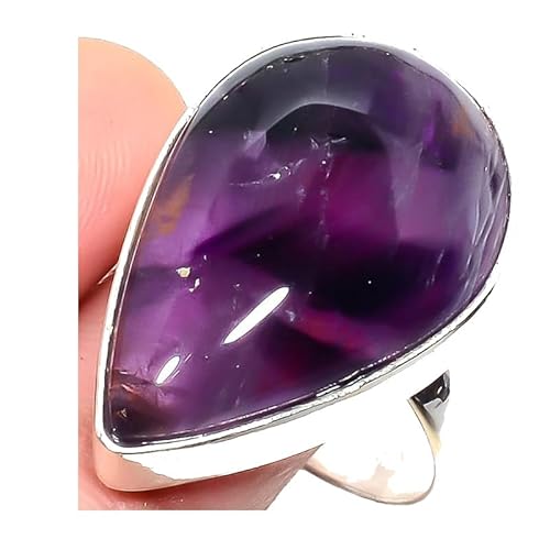 VACHEE Lila brasilianischer Amethyst-Quarz-handgefertigter verstellbarer Ring für Mädchen und Frauen, Größe 7, US-Schmuck aus 925er Sterlingsilber 2372 von VACHEE