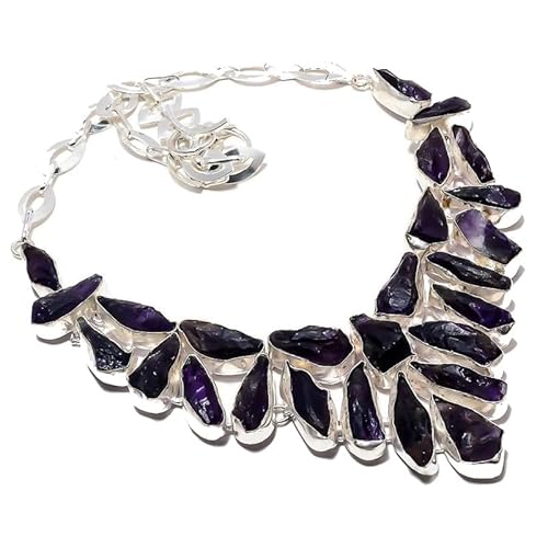 VACHEE Lila brasilianischer Amethyst-Quarz-rauer Fels, handgefertigte schwere Halskette für Mädchen und Frauen, 925er versilberter Schmuck 303 von VACHEE