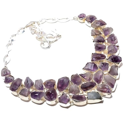 VACHEE Lila brasilianischer Amethyst-Quarz-rauer Fels, handgefertigte schwere Halskette für Mädchen und Frauen, 925er versilberter Schmuck 362 von VACHEE