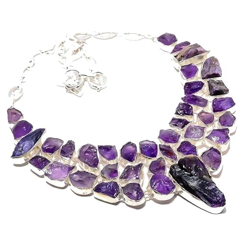 VACHEE Lila brasilianischer Amethyst-Quarz-rauer Fels, handgefertigte schwere Halskette für Mädchen und Frauen, 925er versilberter Schmuck 373 von VACHEE