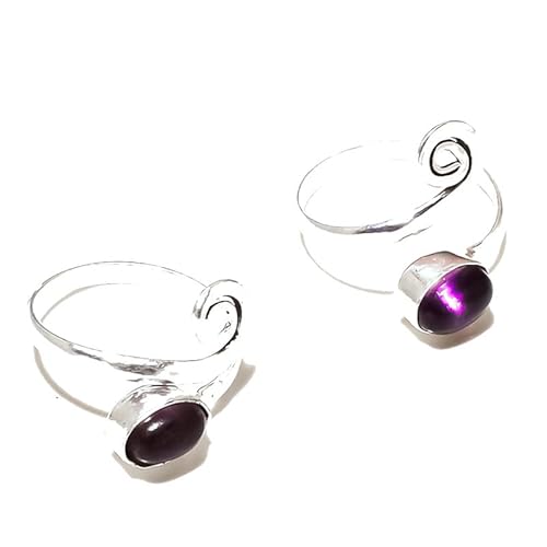 VACHEE Lila brasilianischer Amethyst Quarz verstellbarer Zehenring handgefertigt für Mädchen Frauen 925 Sterling Silber vergoldeter Schmuck 2384 von VACHEE