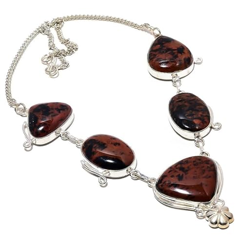 VACHEE Mahagoni-Jaspis-handgefertigte Halsband-Halskette, 45,7 cm, für Mädchen und Damen, 925er-Sterlingsilber vergoldeter Schmuck 708 von VACHEE