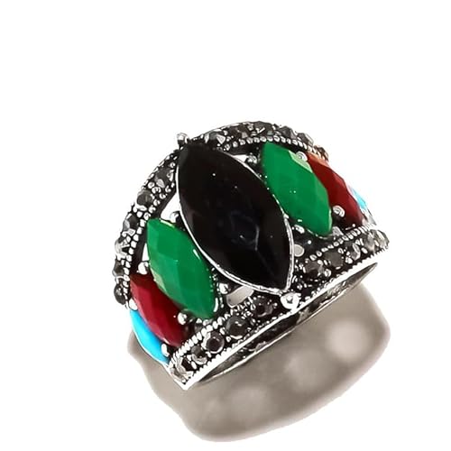 VACHEE Marka Design Multi-Stone Simulierter Ring, Größe 6,5 US, handgefertigt für Mädchen und Frauen, 925er Sterlingsilber plattierter Schmuck 2218 von VACHEE