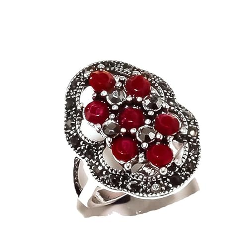 VACHEE Marka Design Ring mit rotem Onyx, Größe 6,25 US, handgefertigt für Mädchen und Frauen, 925er Sterlingsilber plattierter Schmuck 2236 von VACHEE