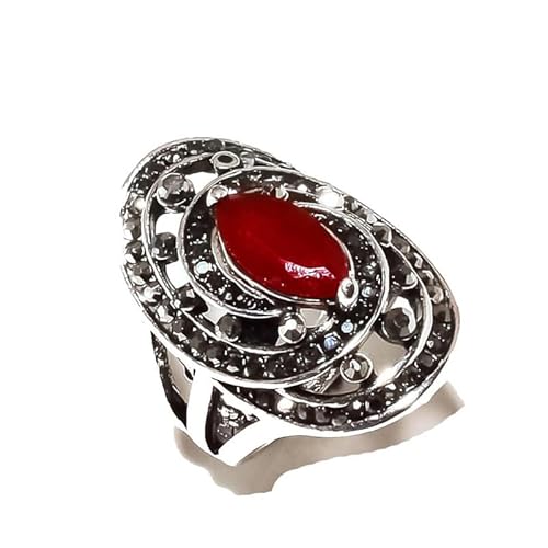 VACHEE Marka Design Ring mit rotem Onyx, Größe 6,25 US, handgefertigt für Mädchen und Frauen, 925er-Sterlingsilber vergoldeter Schmuck 2226 von VACHEE