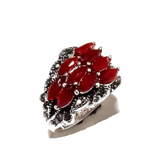 VACHEE Marka Design Ring mit rotem Onyx, Größe 7,75 US, handgefertigt für Mädchen und Frauen, 925er Sterlingsilber plattierter Schmuck 2238 von VACHEE
