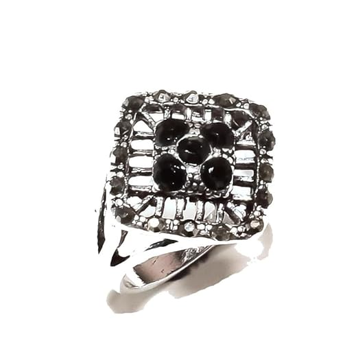 VACHEE Marka Design Schwarzer Onyx-Ring, Größe 7,5 US, handgefertigt für Mädchen und Frauen, 925er-Sterlingversilberter Schmuck 2225 von VACHEE