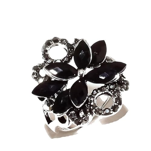 VACHEE Marka Design Schwarzer Onyx-Ring, Größe 7 US, handgefertigt für Mädchen und Frauen, 925er-Sterlingsilber vergoldeter Schmuck 2222 von VACHEE