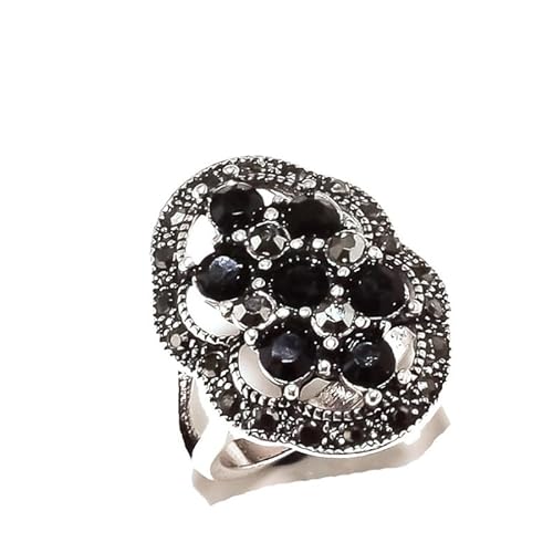 VACHEE Marka Design simulierter Ring aus schwarzem Onyx, Größe 6,5 US, handgefertigt für Mädchen und Frauen, 925er Sterlingsilber plattierter Schmuck 2224 von VACHEE