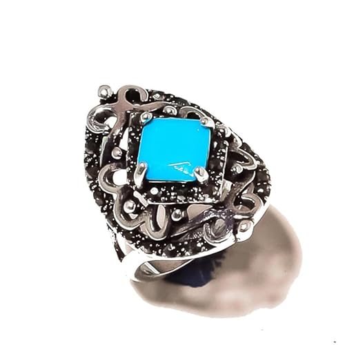 VACHEE Marka-Set, blauer Chalcedon, simulierter handgefertigter Ring, Größe 6,5 US, für Mädchen und Frauen, 925er Sterlingsilber plattierter Schmuck 1999 von VACHEE