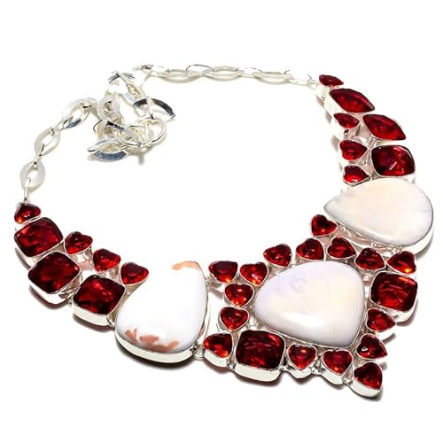 VACHEE Orangefarbener Scolosit, roter Granatquarz, handgefertigte schwere Halsband-Halskette, 45,7 cm, für Mädchen und Frauen, 925er Sterlingsilber vergoldeter Schmuck 2876 von VACHEE