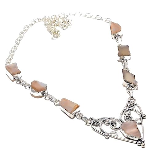 VACHEE Pink Rose Quartz Rough Rock Handmade Collar Necklace 18" for girls women 925 Sterling Silver Plated Jewelry 979 von VACHEE