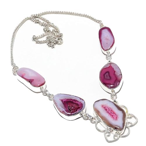 VACHEE Pink Slice Druzy Handgefertigte Kragenhalskette 18" Mädchen Damen 925 Sterling Silber vergoldeter Schmuck 758 von VACHEE