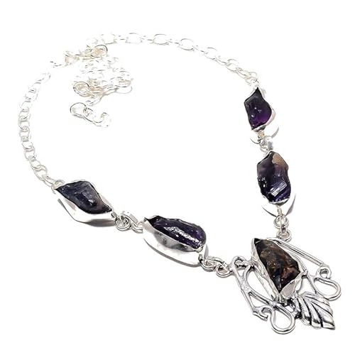 VACHEE Purple Brazilian Amethyst Quartz Rough Rock Handmade Collar Necklace 18" for girls women 925 Sterling Silver Plated Jewelry 940 von VACHEE