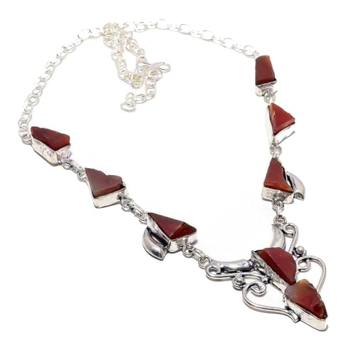 VACHEE Red Carnelian Rough Rock Handmade Collar Necklace 18" for girls women 925 Sterling Silver Plated Jewelry 963 von VACHEE