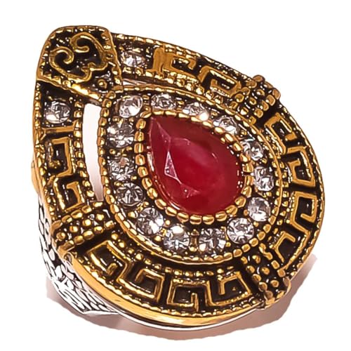 VACHEE Red Kashmir Ruby Handmade Turkish Style Ring size 10 US For Women Brass Sterling silver plated Jewelry from 7094 von VACHEE