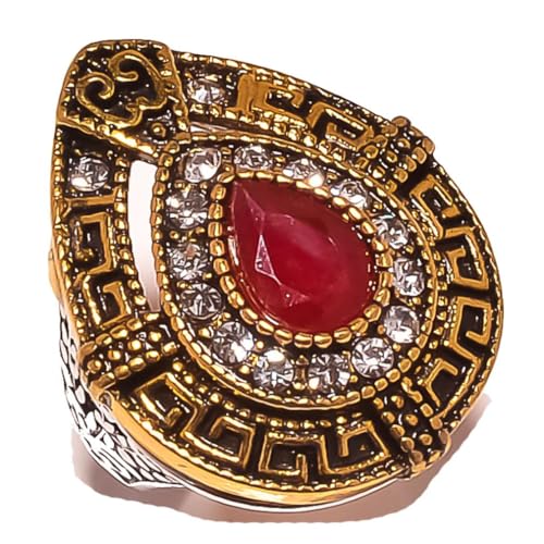 VACHEE Red Kashmir Ruby Handmade Turkish Style Ring size 10 US For Women Brass Sterling silver plated Jewelry from 7095 von VACHEE