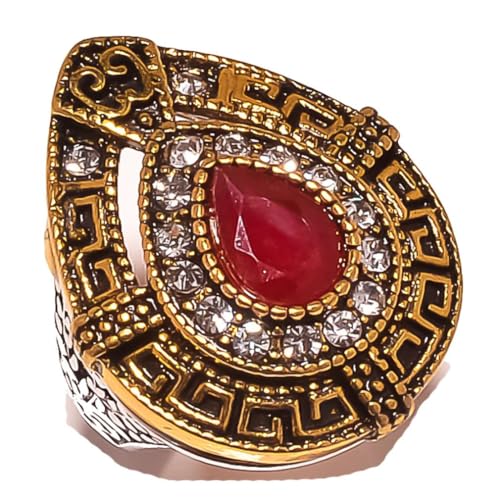 VACHEE Red Kashmir Ruby Handmade Turkish Style Ring size 6.75 US For Women Brass Sterling silver plated Jewelry from 7089 von VACHEE