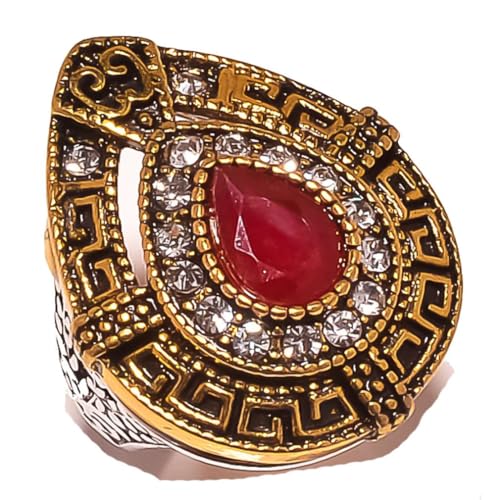 VACHEE Red Kashmir Ruby Handmade Turkish Style Ring size 6.75 US For Women Brass Sterling silver plated Jewelry from 7092 von VACHEE
